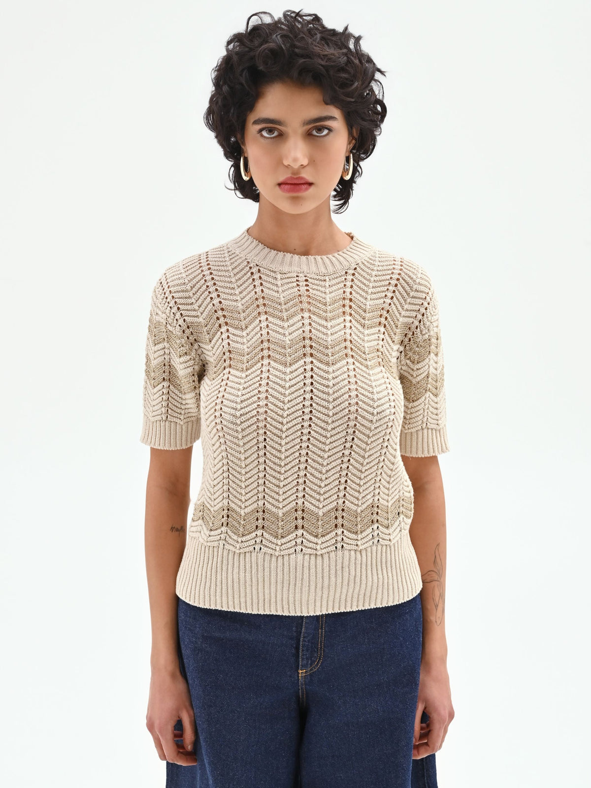 Maglia panna con motivo chevron