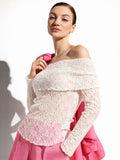 Blusa in pizzo panna bianco con spalle scoperte