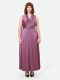 Abito Curvy  lungo in raso rosa antico con cintura