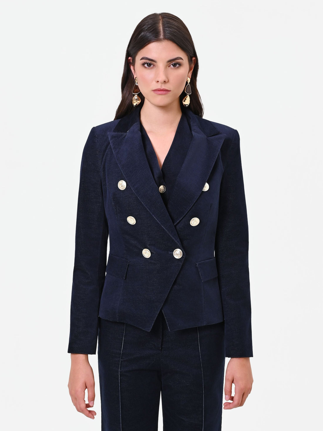 Giacca doppiopetto in velluto blu navy Giorgia Palmas X Rinascimento