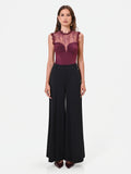 Top smanicato bordeaux con pizzo e drappeggio