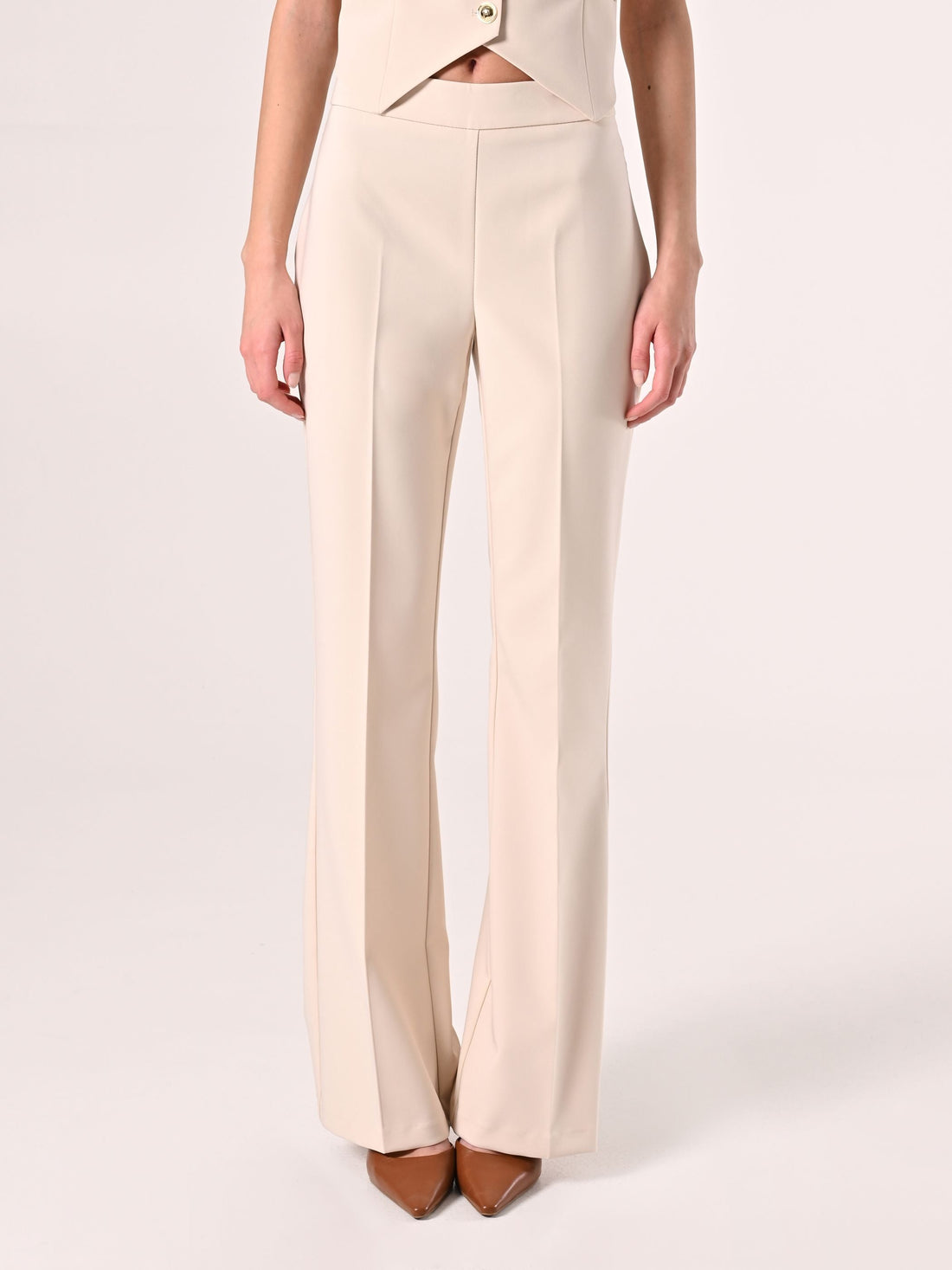 Pantaloni Flared in Tessuto Tecnico Beige Chiaro