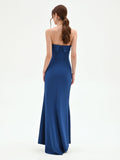 Abito lungo blu brillante con scollo a fascia