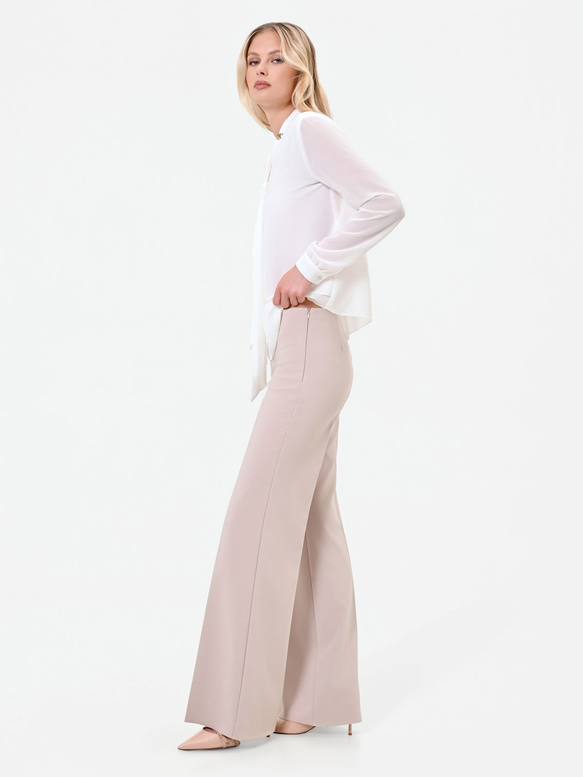 Pantalone a palazzo tortora beige a vita alta