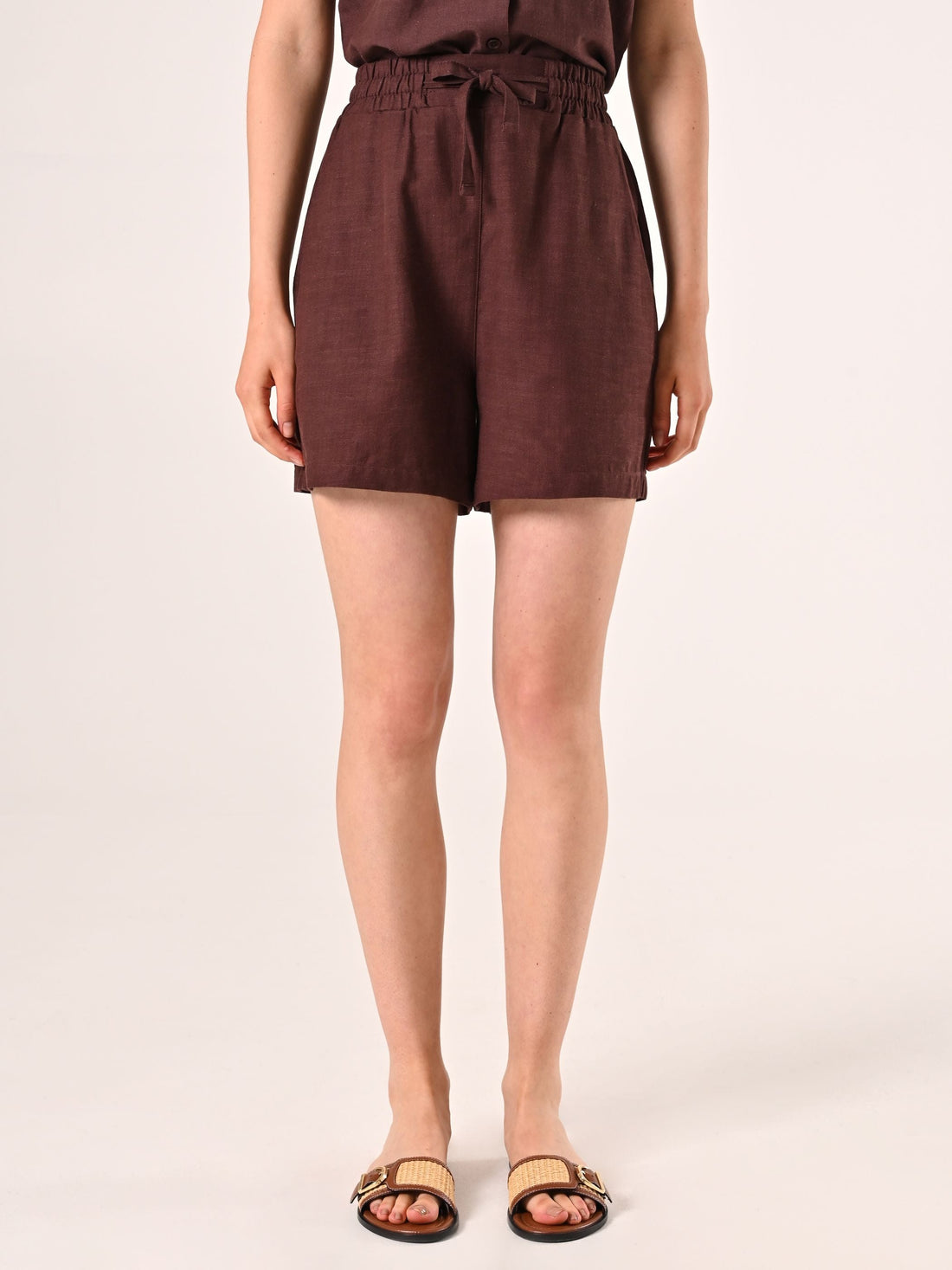 Shorts Marrone Cioccolato in Lino Cotone