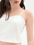 Top cropped bianco con scollo a cuore