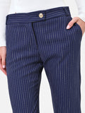 Pantalone in misto viscosa blu navy gessato