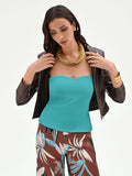 Top a bustier turchese azzurro con scollo a cuore
