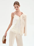 Top in raso panna con pizzo