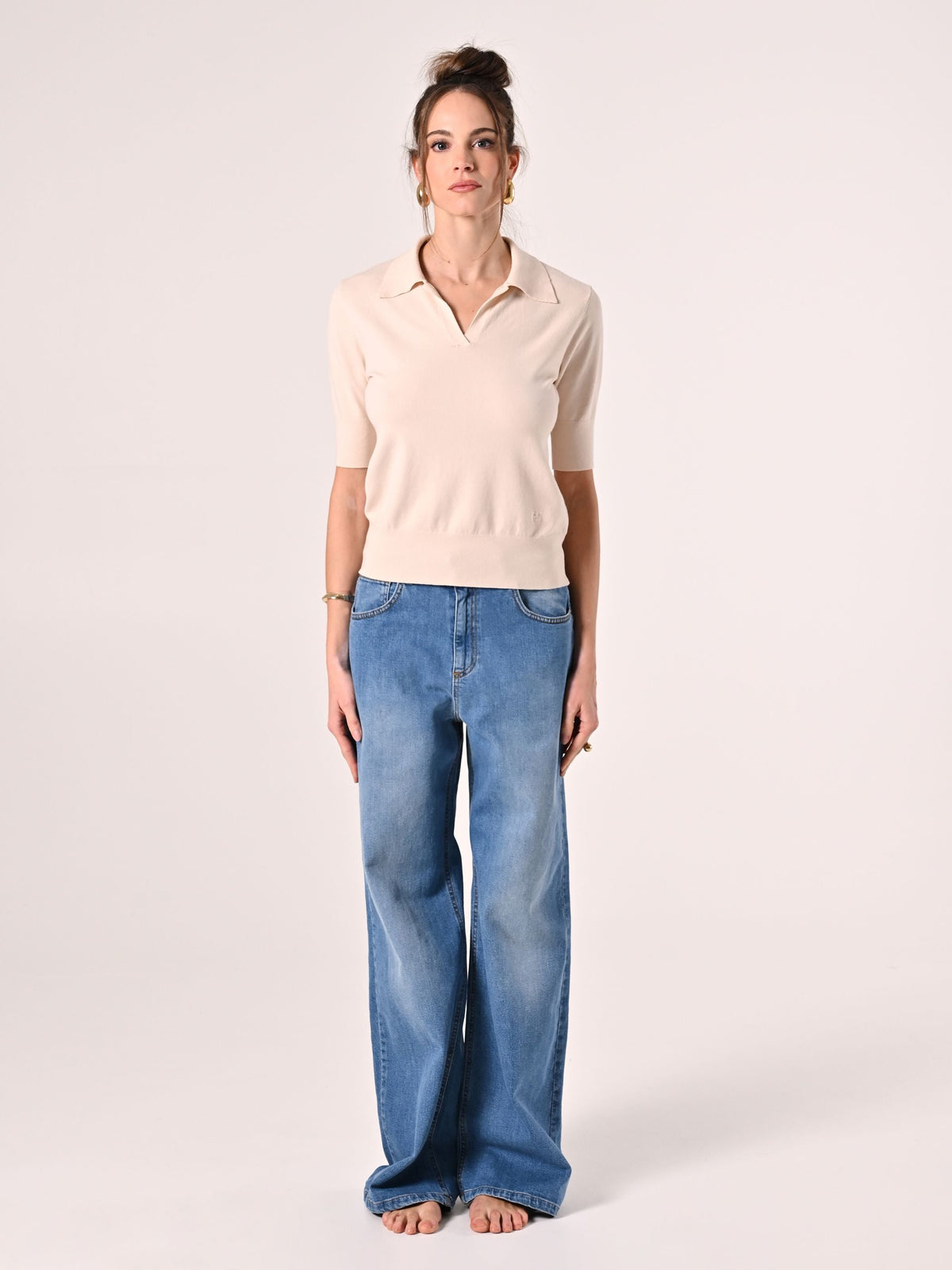 Polo in maglia beige chiaro