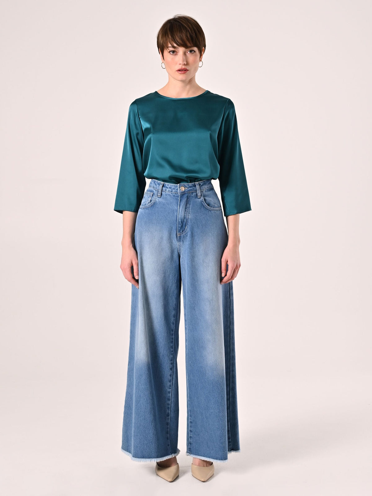 Blusa in Raso Verde Reale