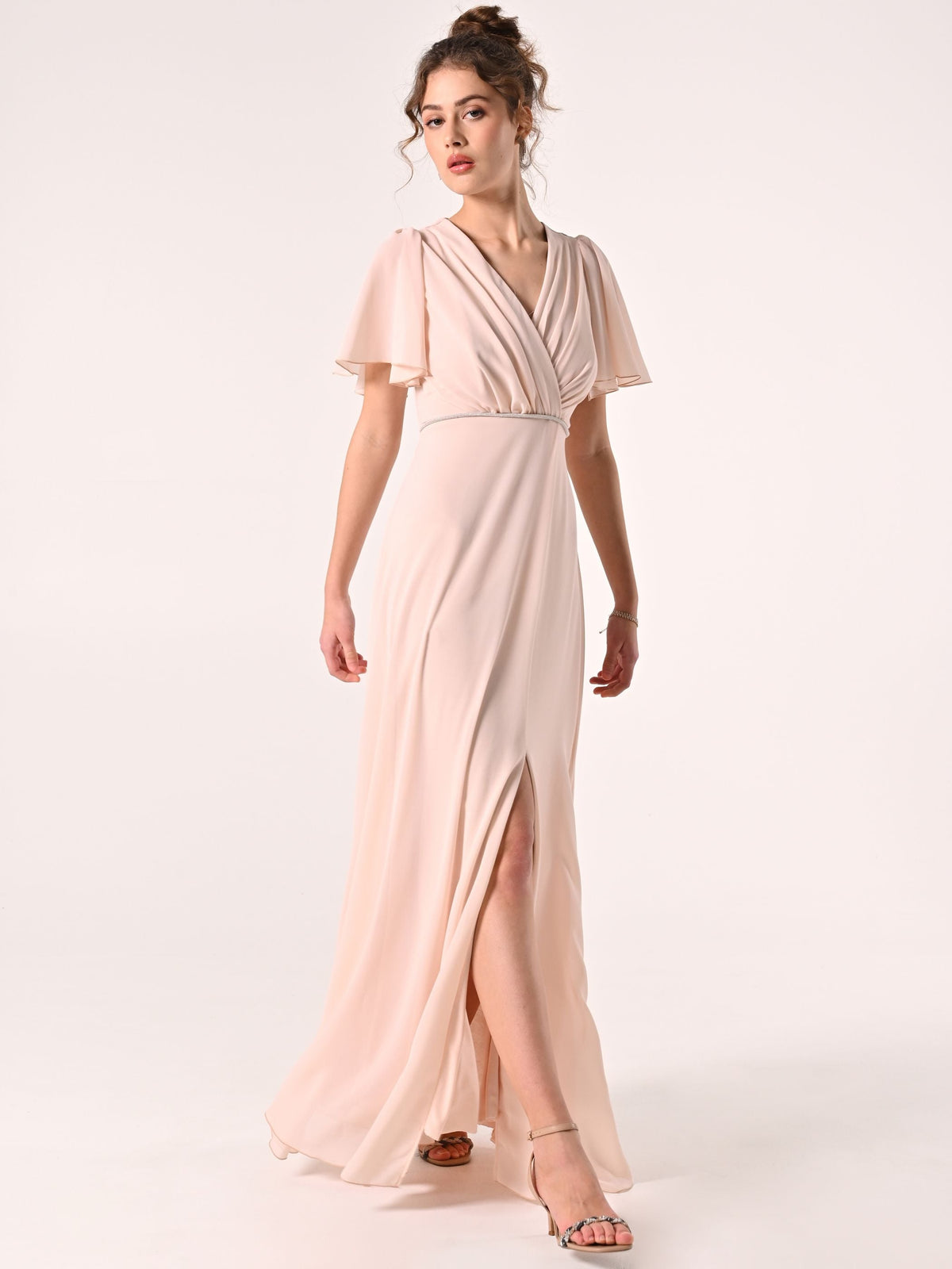 Abito Lungo in Georgette con Piping Strass