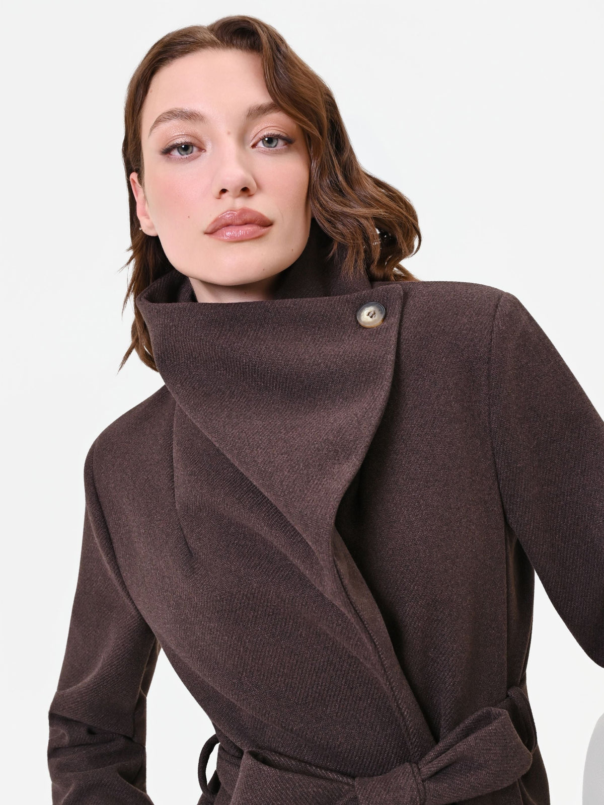 Cappotto lungo marrone moro a portafoglio misto viscosa