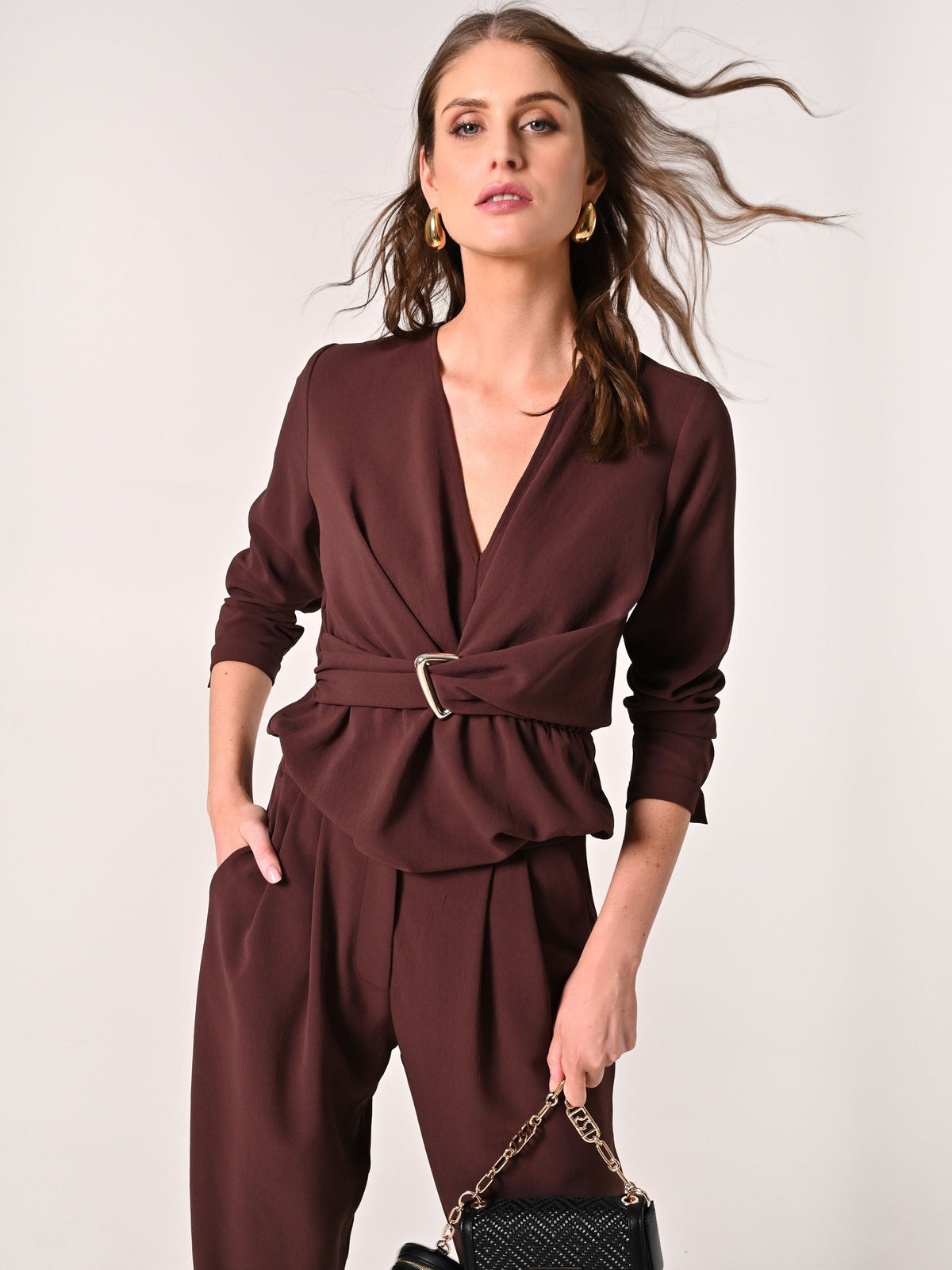 Blusa Marrone Cioccolato effetto Goffrato