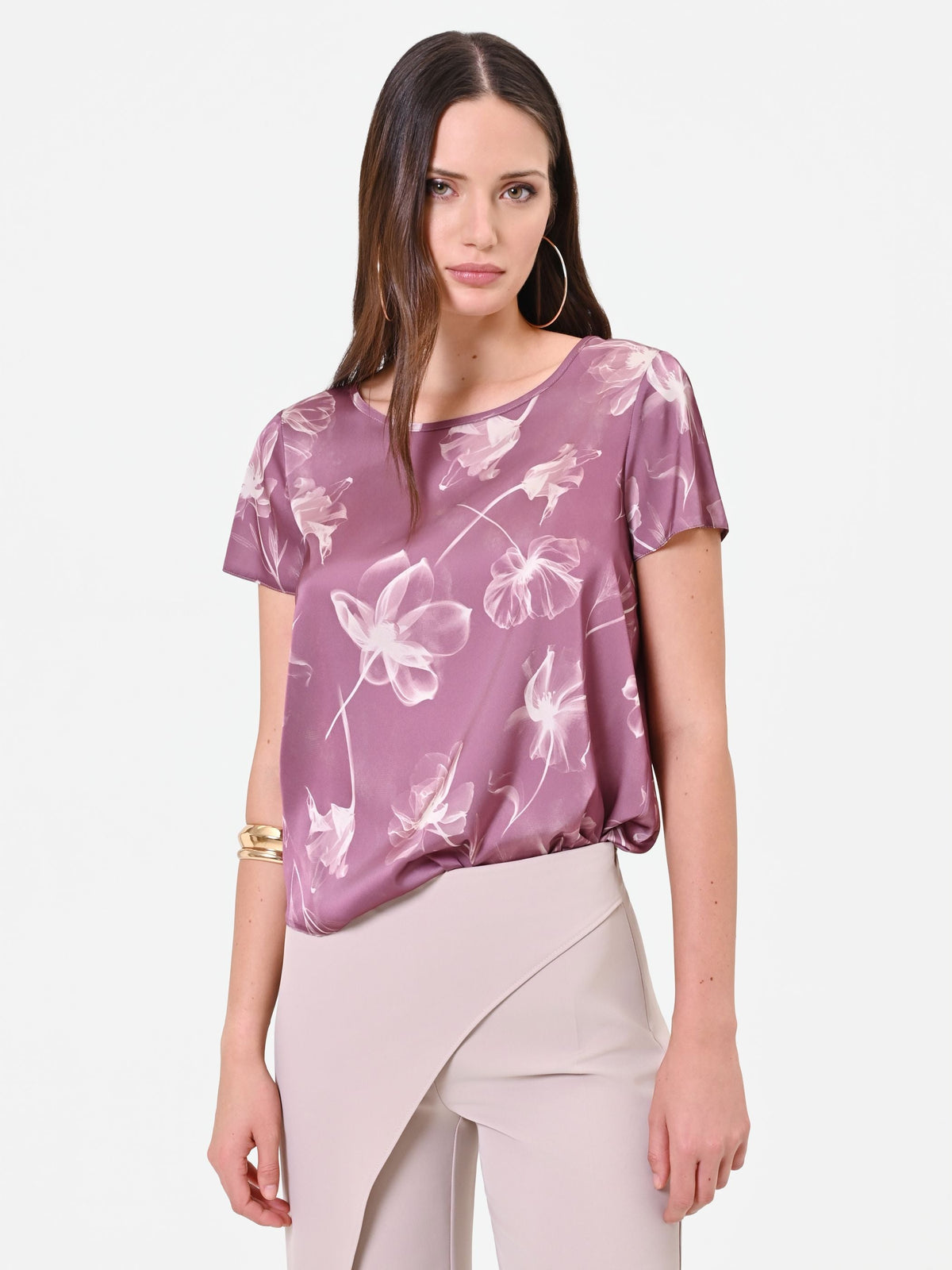Blusa rosa antico con stampa floreale
