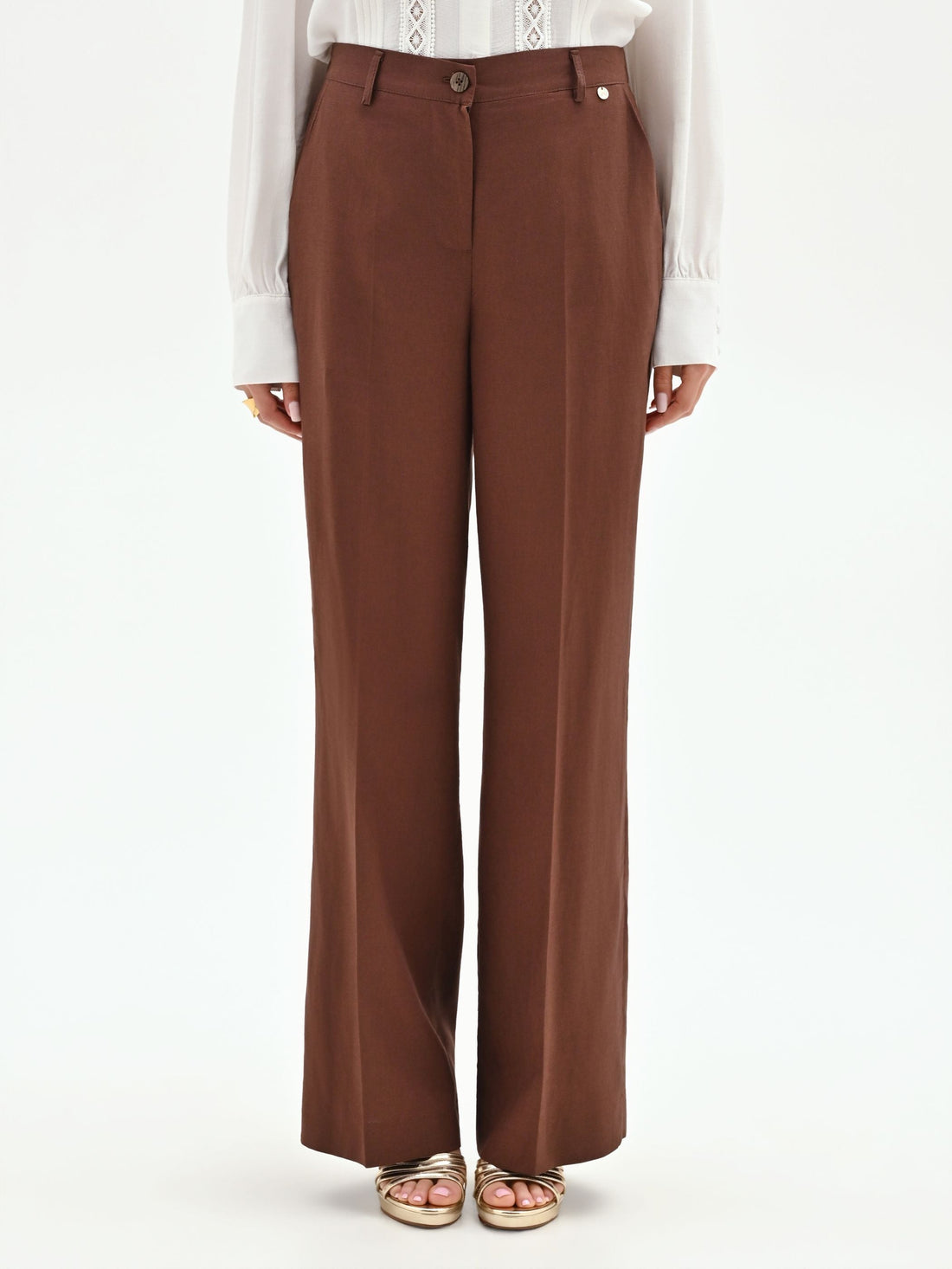 Pantalone in lino color cioccolato