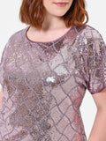 Blusa Curvy manica corta in paillettes rosa antico