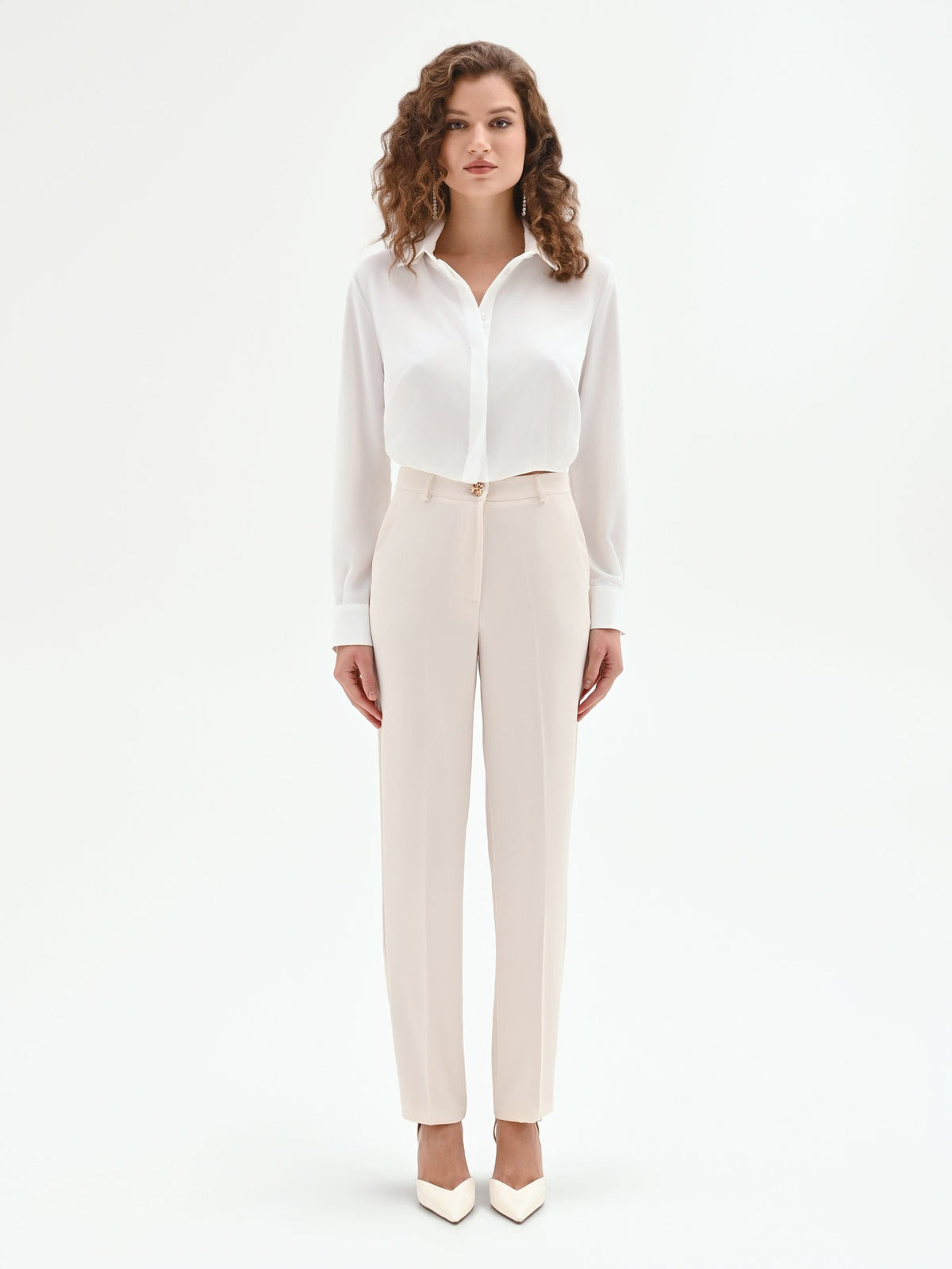 Pantaloni slim bianchi in tessuto fluido mano Crepe