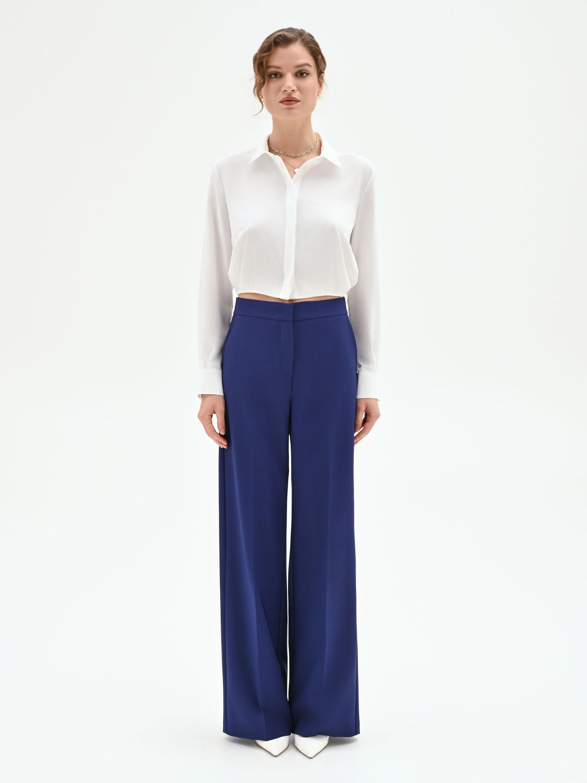 Pantalone Studio a palazzo in tessuto tecnico blu indaco