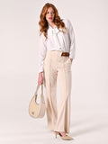 Pantaloni con Fibbia in Scuba Mano Crepe Beige