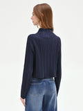 Maglia cropped blu a costine