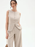 Gilet beige gessato con punti luce