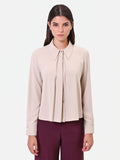 Camicia tortora beige in georgette con pieghe sovrapposte