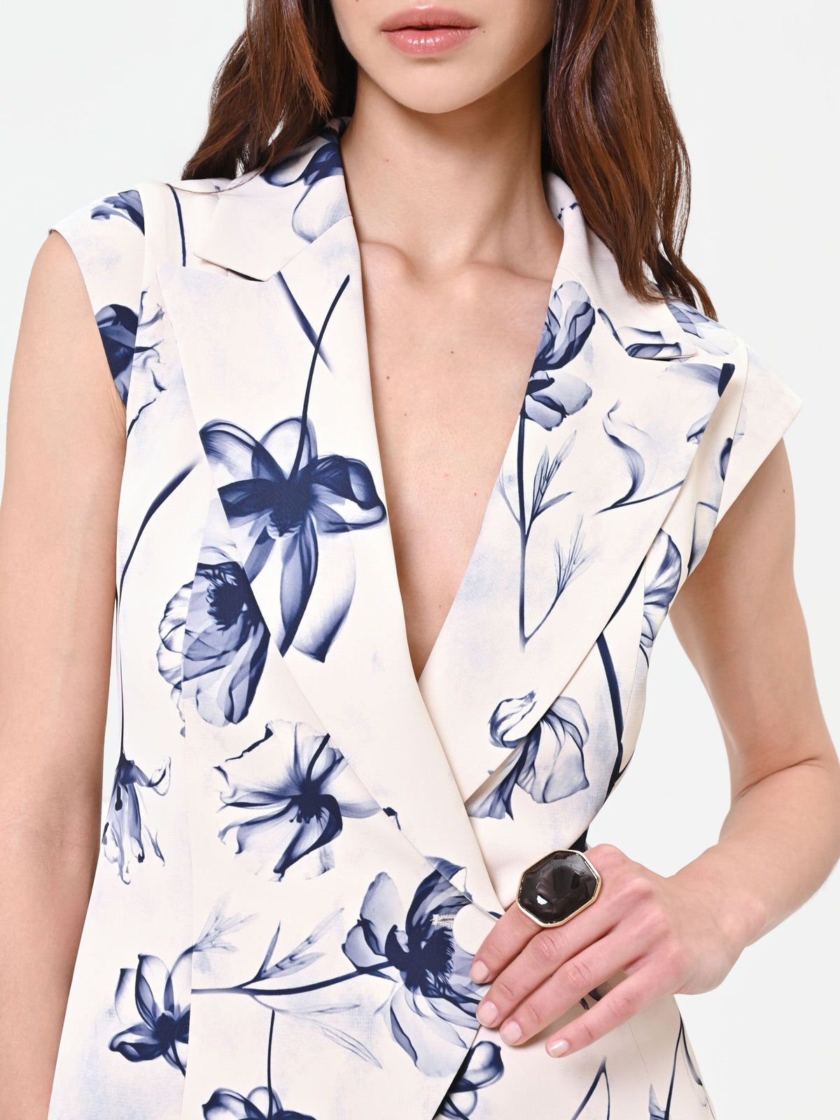 Gilet con stampa floreale blu navy