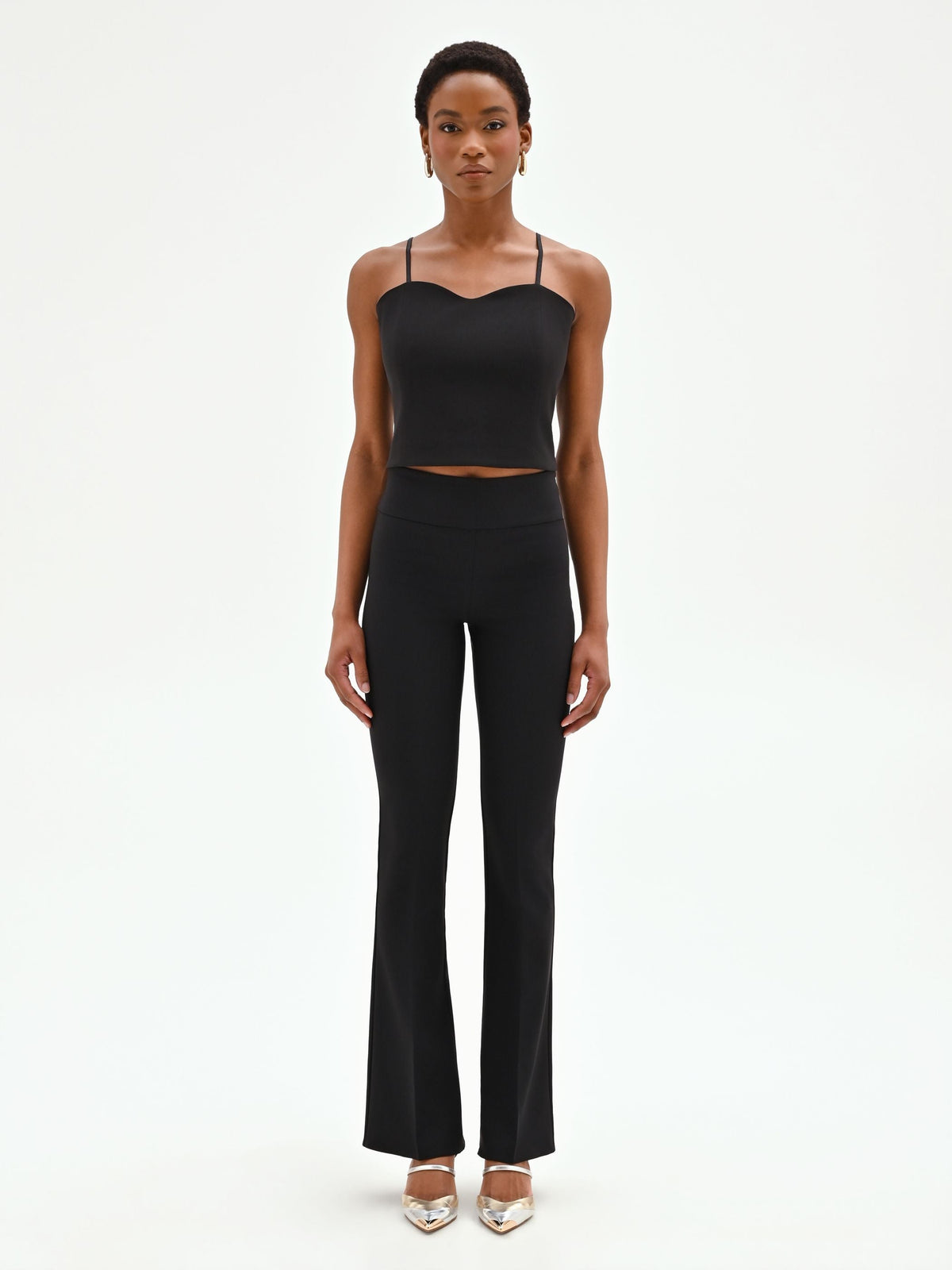 Pantalone nero svasato in tessuto tecnico
