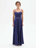 Top atelier lungo in raso blu indaco