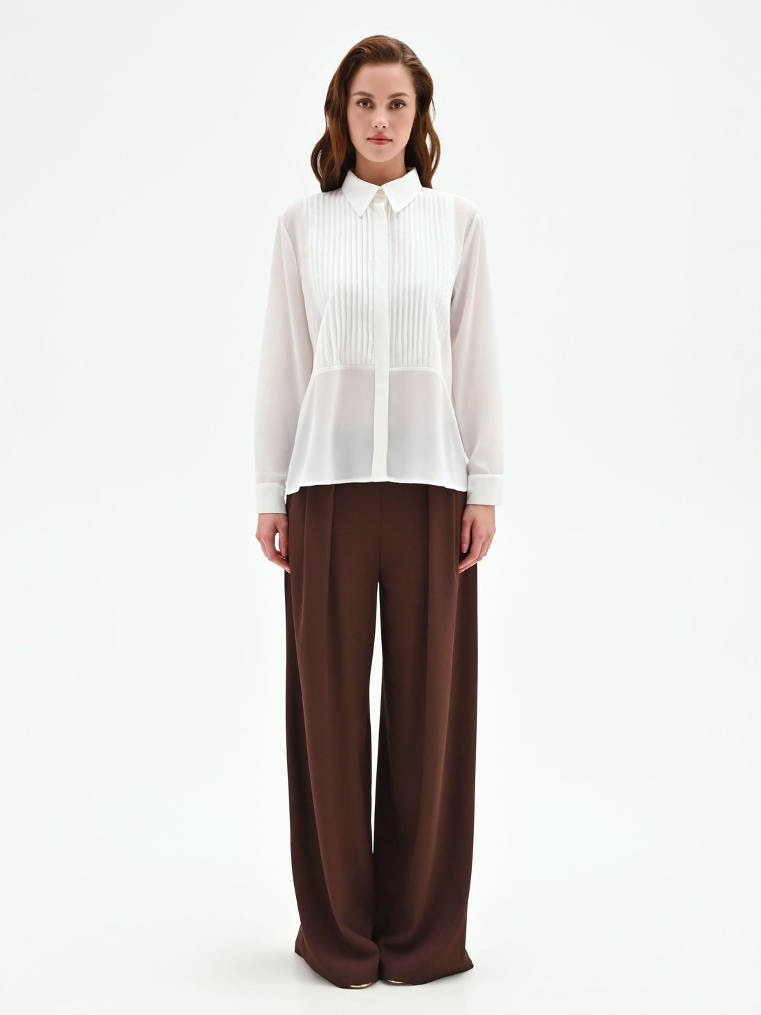 Camicia panna bianco con plastron plissé