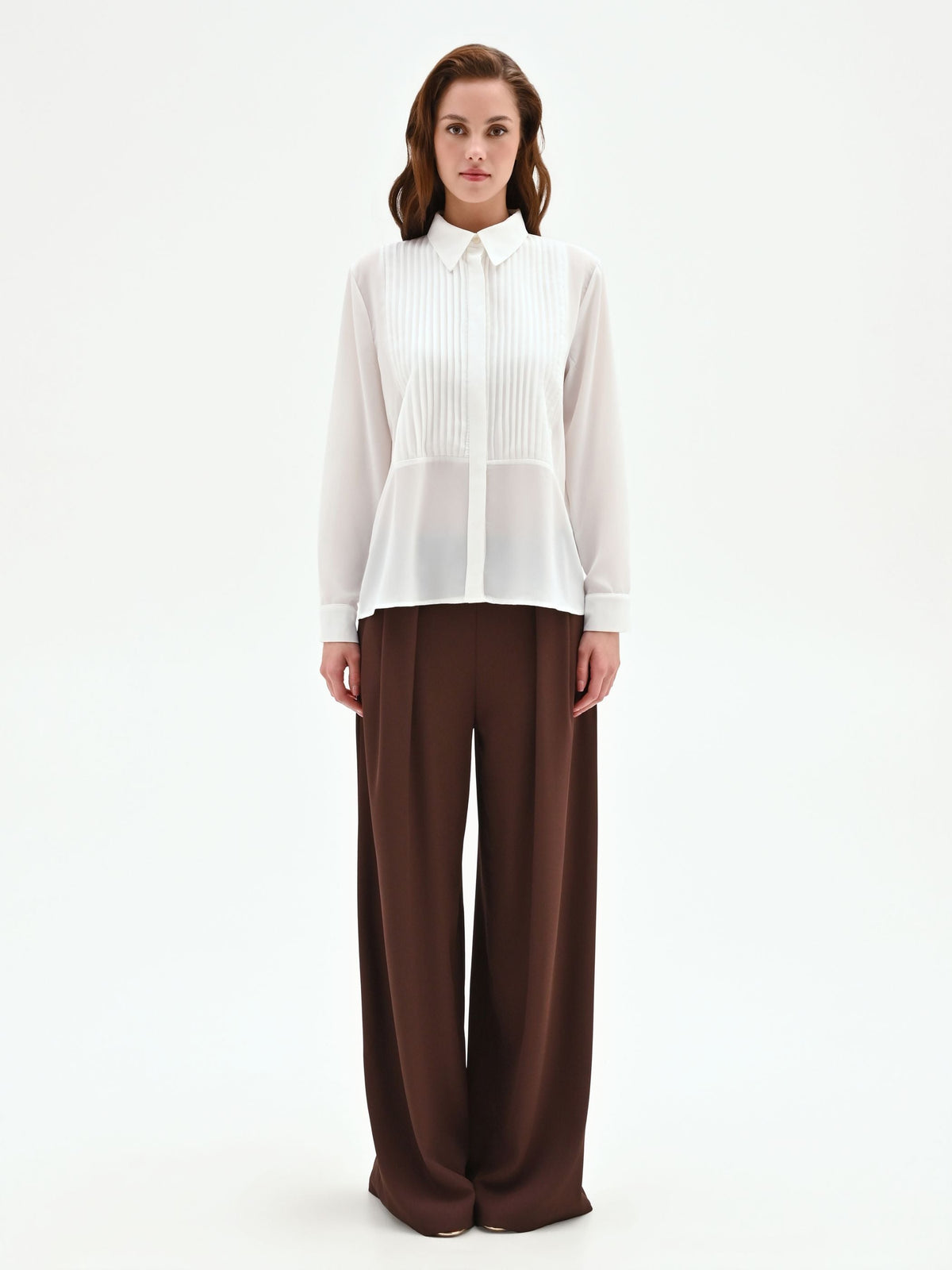Camicia panna bianco con plastron plissé