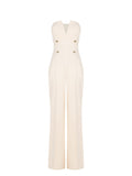 Tuta palazzo beige chiaro con bottoni e bustier