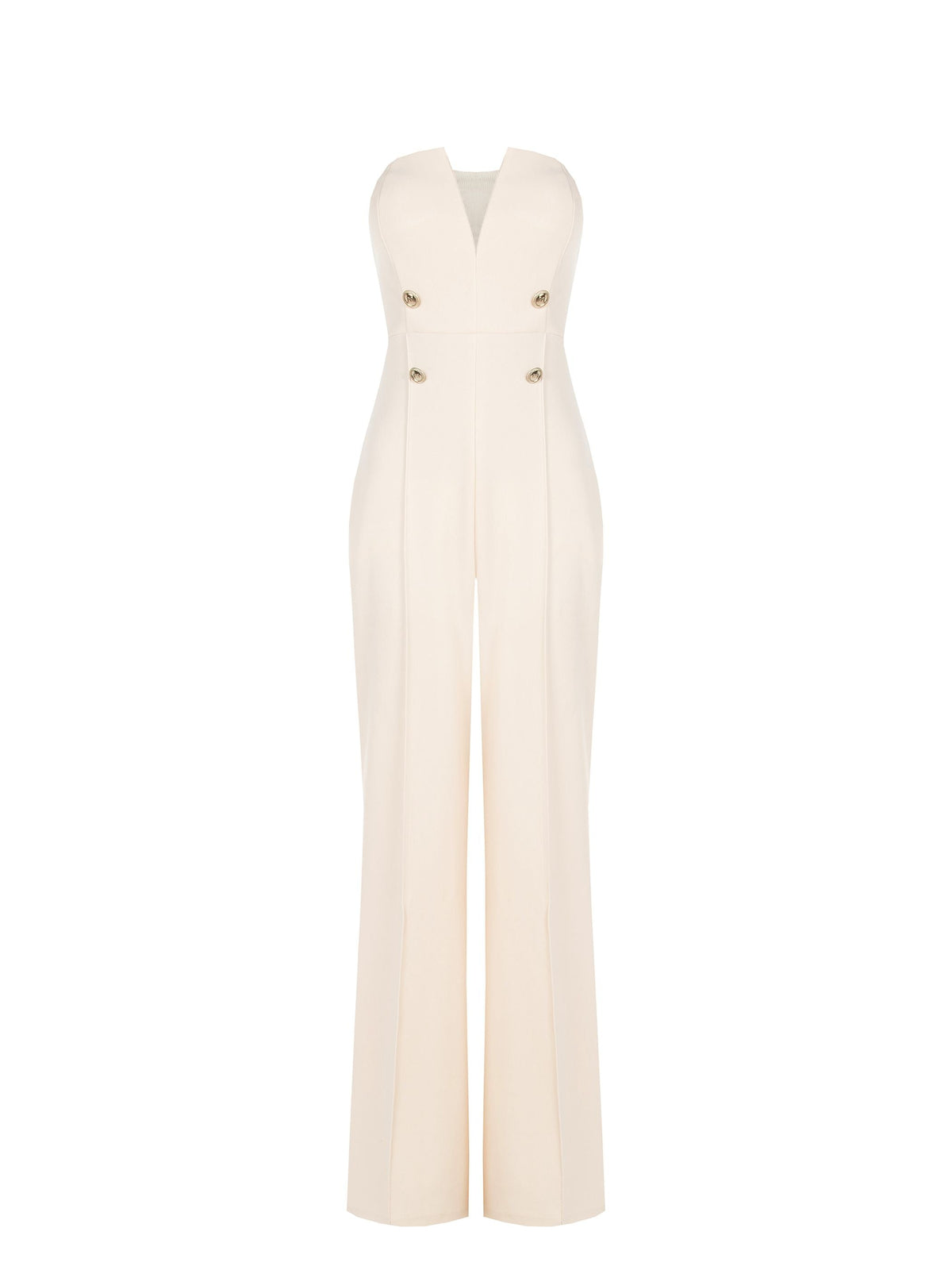 Tuta palazzo beige chiaro con bottoni e bustier