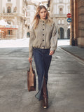 Gonna lunga in denim blu navy con spacco frontale