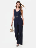 Tuta elegante blu navy con pantalone a gamba ampia