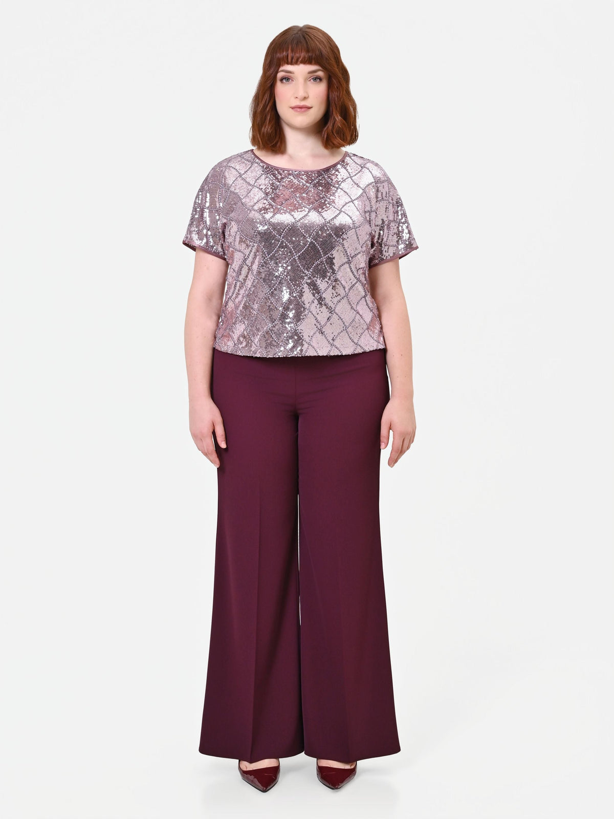 Pantalone Curvy a palazzo cady bordeaux rosso