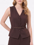 Tuta marrone in cadi effetto gilet con cintura