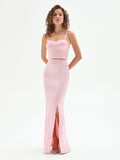 Gonna lunga rosa pastello in raso
