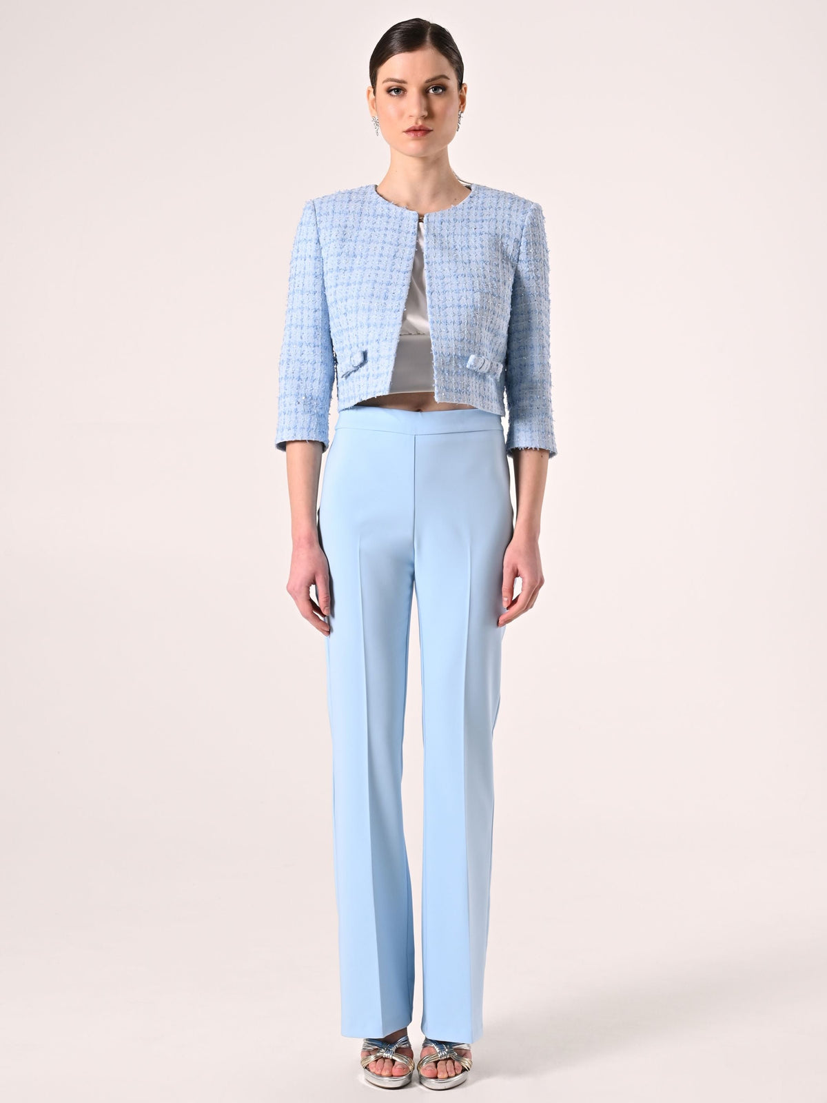 Pantaloni Flared in Tessuto Tecnico Azzurro