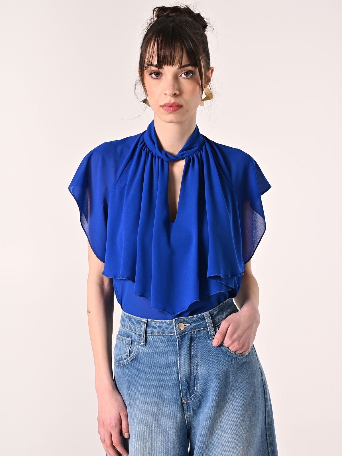 Blusa con Rouches Blu Cina