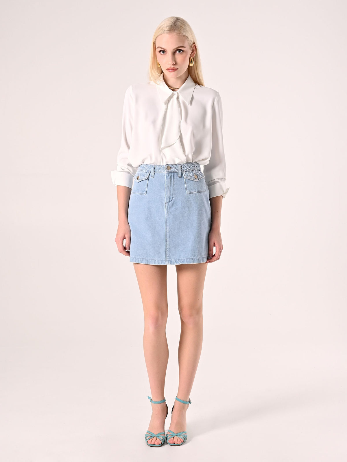 Gonna corta A-Line in Denim Chiaro
