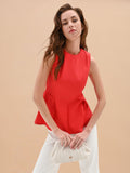 Top rosso in cotone con baschina