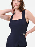 Tuta blu navy con pantalone a zampa