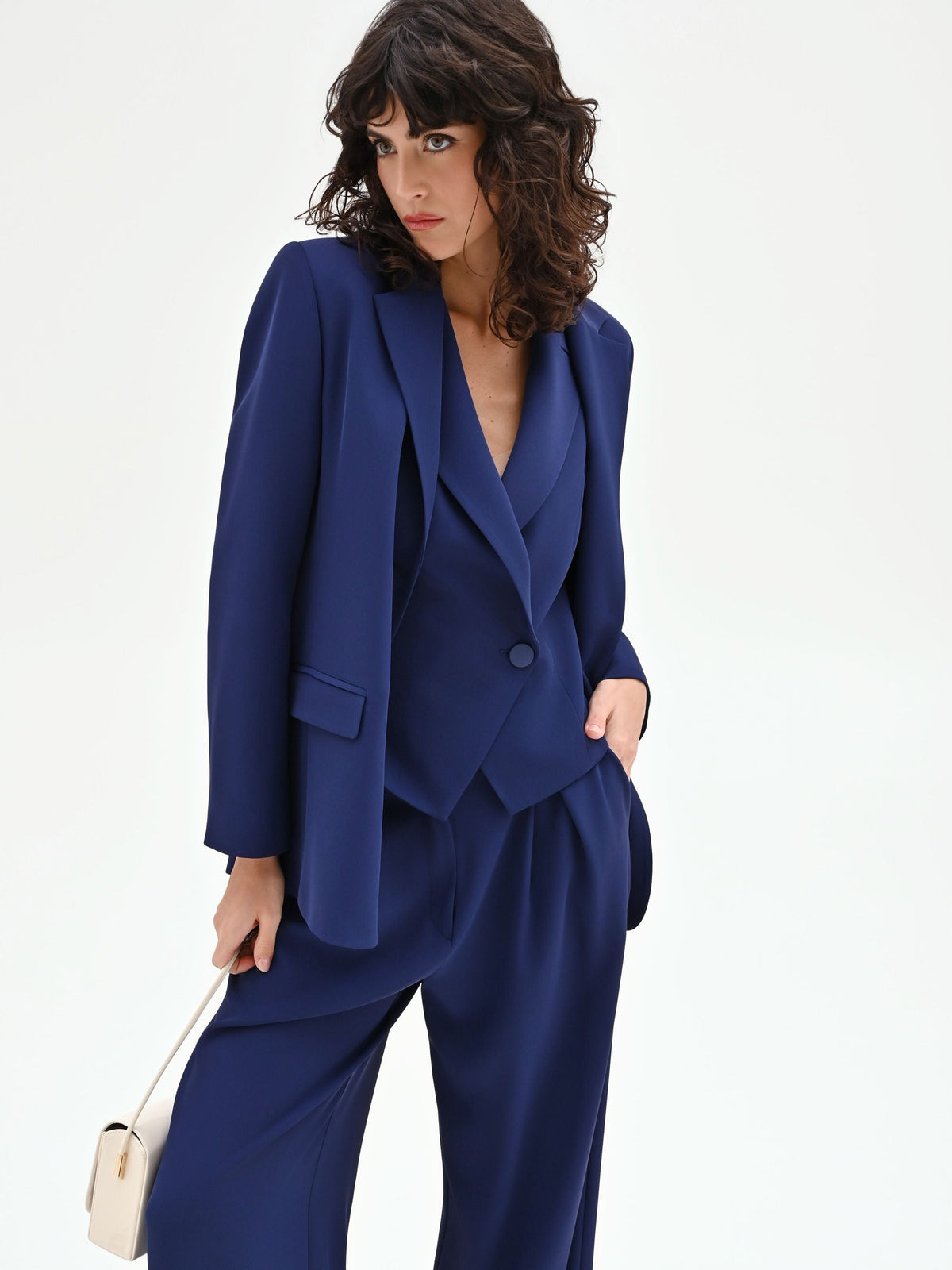 Giacca Studio blu indaco con bottoni rivestiti