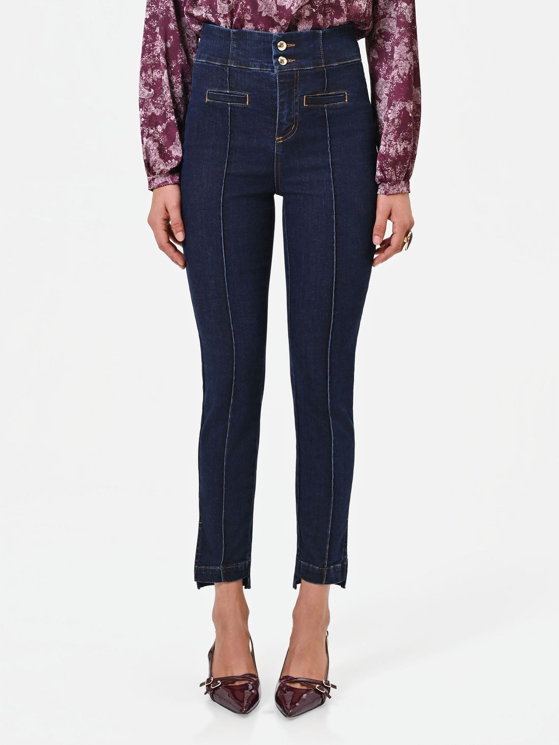 Jeans blu navy con vita a bustino