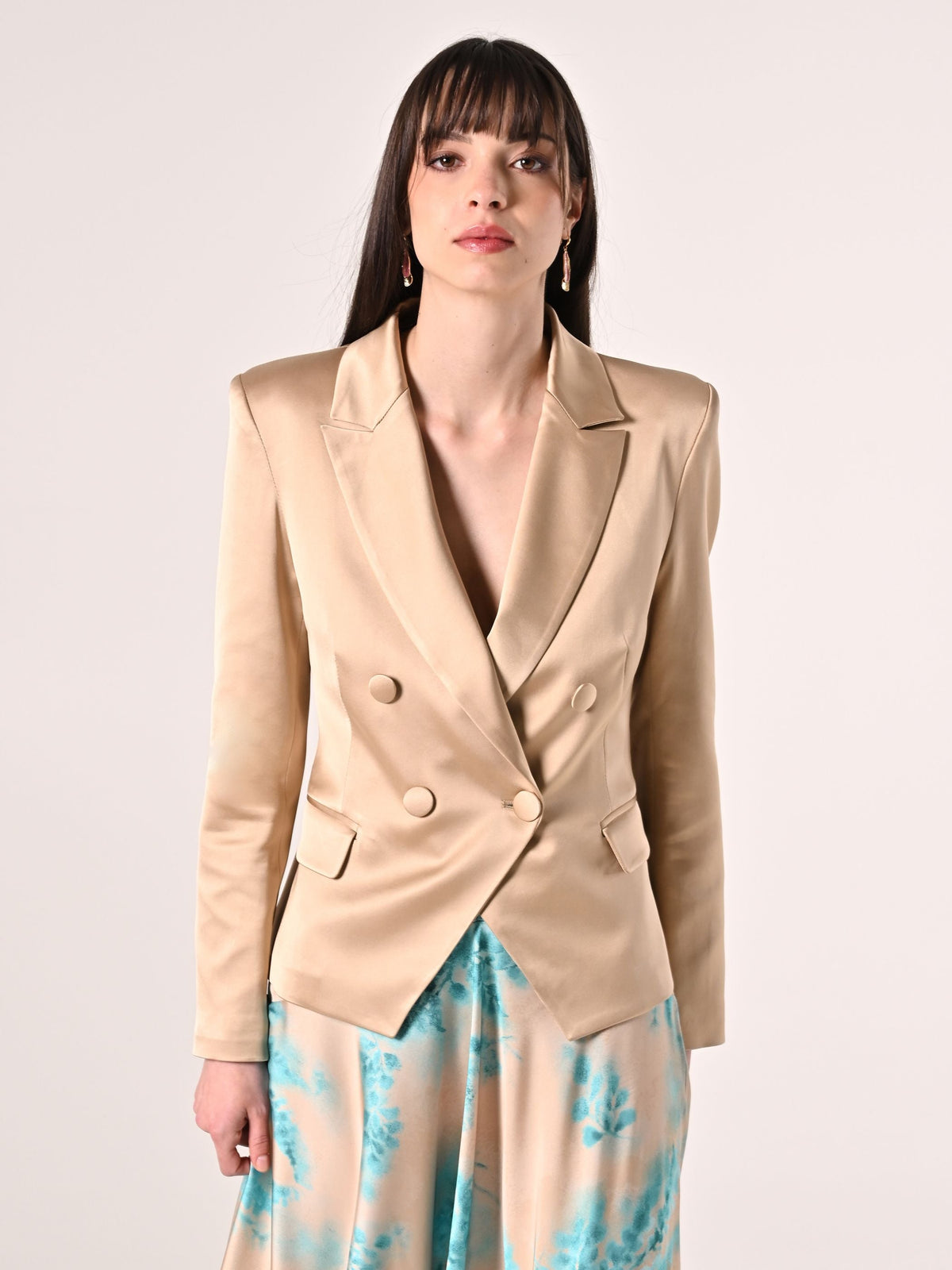 Giacca in Raso di Viscosa Beige Scuro