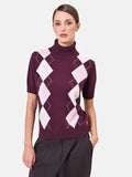 Maglia dolcevita in viscosa bordeaux con motivo a rombi