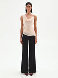 Top beige chiaro drappeggiato in tessuto cangiante