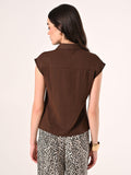 Camicetta in Lino Viscosa Marrone